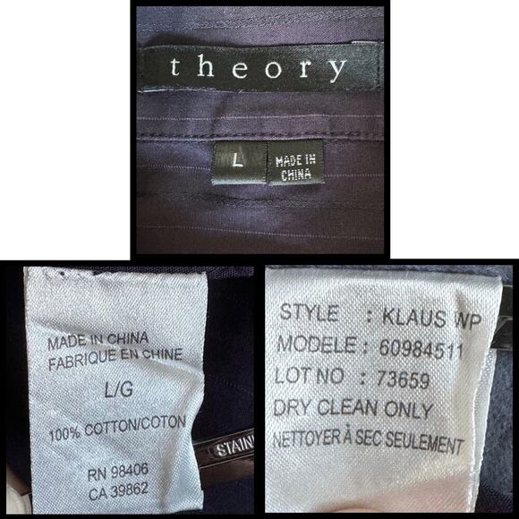 Theory Klaus Mens Shirt Long Sleeve Button Up Vertical Striped Size Large Purple - Picture 9 of 9